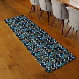 Benjamin Tate Design Embroidery Colorful Simplified Ethnic Skull Blue Pattern Runner Rug in Natural - Size: 67 cm x 230 cm - thumbnail 2