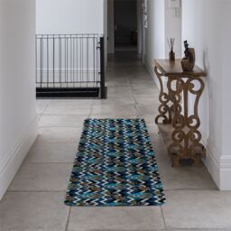 Benjamin Tate Design Embroidery Colorful Simplified Ethnic Skull Blue Pattern Runner Rug in Natural - Size: 67 cm x 230 cm - thumbnail 3