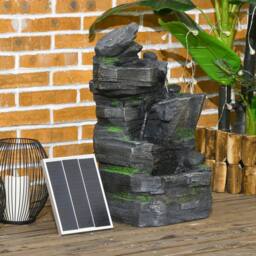OUTSUNNY Garden Fountain, Outdoor Water Feature With LED Light, Dark Grey - thumbnail 1
