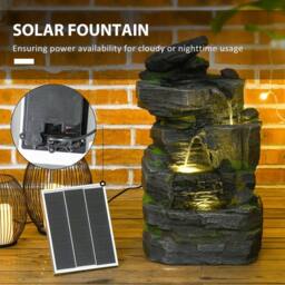 OUTSUNNY Garden Fountain, Outdoor Water Feature With LED Light, Dark Grey - thumbnail 5