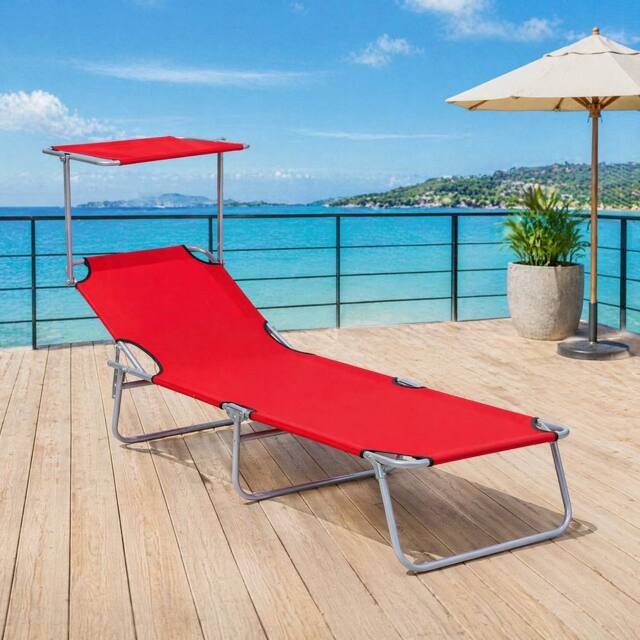 STILVORA Folding Sun Lounger with Adjustable Canopy in Red - image 1