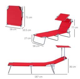 STILVORA Folding Sun Lounger with Adjustable Canopy in Red - thumbnail 3