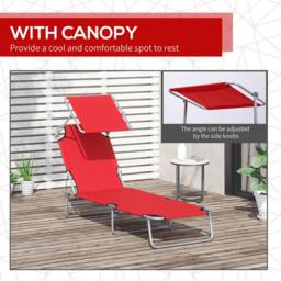 STILVORA Folding Sun Lounger with Adjustable Canopy in Red - thumbnail 7