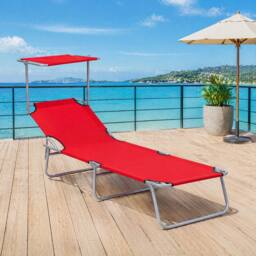 STILVORA Folding Sun Lounger with Adjustable Canopy in Red
