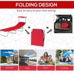 STILVORA Folding Sun Lounger with Adjustable Canopy in Red - thumbnail 6