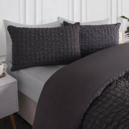 OHS Luxury Seersucker Duvet Cover Set Geo Pillowcase Quilt in Charcoal - Size: King - thumbnail 3