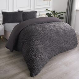 OHS Luxury Seersucker Duvet Cover Set Geo Pillowcase Quilt in Charcoal - Size: King - thumbnail 2