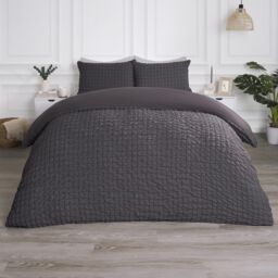 OHS Luxury Seersucker Duvet Cover Set Geo Pillowcase Quilt in Charcoal - Size: King - thumbnail 1
