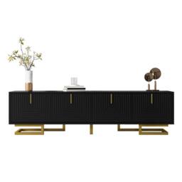 ModernLuxe TV cabinet with textured doors, golden handles & legs in Black - thumbnail 8