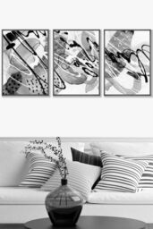 ARTZE Set of 3 Dark Grey Framed Abstract Watercolour in Black & Grey Wall Art - Size: W53 cm x H73 cm x D20mm - thumbnail 1