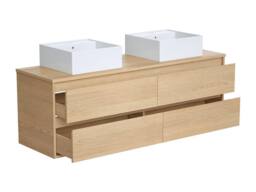 Vente-unique Wall-Hung Bathroom Unit With Double Ceramic Countertop Basin - Oak in Light Oak - thumbnail 6
