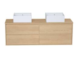Vente-unique Wall-Hung Bathroom Unit With Double Ceramic Countertop Basin - Oak in Light Oak - thumbnail 4