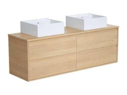 Vente-unique Wall-Hung Bathroom Unit With Double Ceramic Countertop Basin - Oak in Light Oak - thumbnail 5