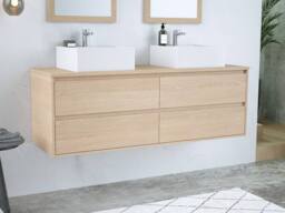 Vente-unique Wall-Hung Bathroom Unit With Double Ceramic Countertop Basin - Oak in Light Oak - thumbnail 1