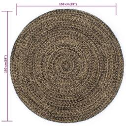 Berkfield Home Handmade Rug Jute Black & Natural 150 cm - Size: 100 cm diameter - thumbnail 5