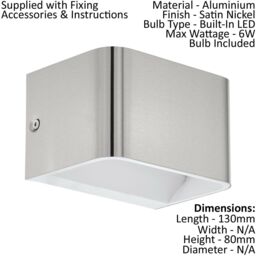 Loops Wall Light Colour Satin Nickel Front Cover Box Structure Bulb LED 6W Included in Metallics - thumbnail 2