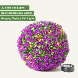 MANTRARAJ 28CM Solar Powered Topiary Ball 20 LED Flower Lights Garden Decoration in Purple - thumbnail 7