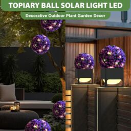 MANTRARAJ 28CM Solar Powered Topiary Ball 20 LED Flower Lights Garden Decoration in Purple - thumbnail 5