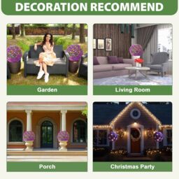 MANTRARAJ 28CM Solar Powered Topiary Ball 20 LED Flower Lights Garden Decoration in Purple - thumbnail 4