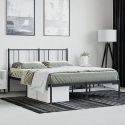 Berkfield Home Metal Bed Frame with Headboard Black 140x200 cm - thumbnail 4