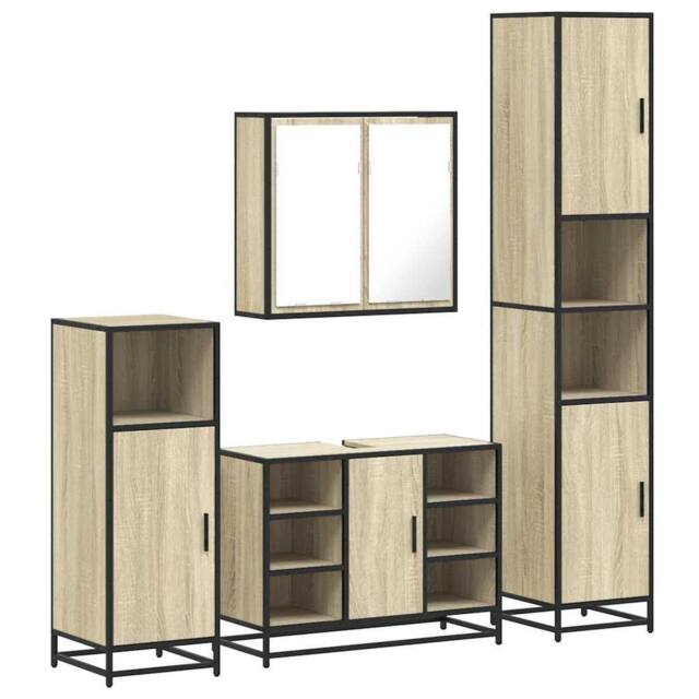 Berkfield Home 4¬†Piece Bathroom Furniture Set¬†Sonoma Oak Engineered Wood in Light Brown - image 1
