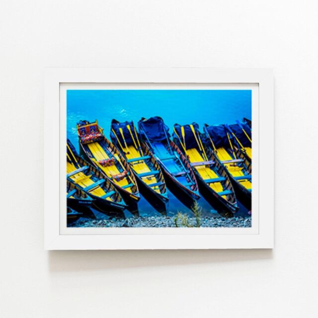 "Warren Reed - Designer Colourful Tour Boats At The Lakeside Of The Nainital, India Framed Art Print in White - Size: W8"" x H10""" - image 1