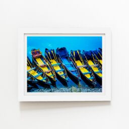 "Warren Reed - Designer Colourful Tour Boats At The Lakeside Of The Nainital, India Framed Art Print in White - Size: W8"" x H10""" - thumbnail 2