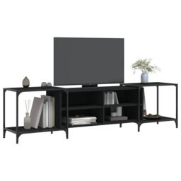 Berkfield Home TV Cabinet Black 203x37x50 cm Engineered Wood - Size: 203 x 37 x 50 cm - thumbnail 3