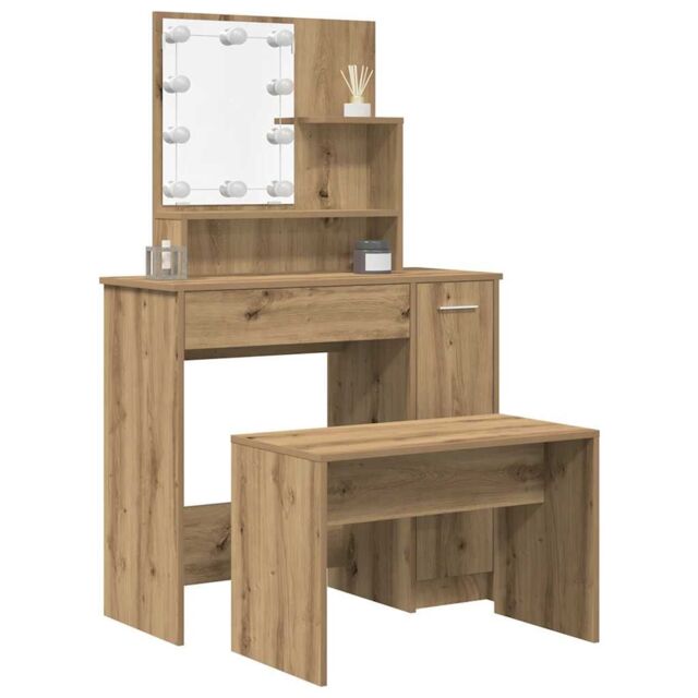 Berkfield Home Dressing Table Set with LED Old Wood Engineered Wood in Brown - image 1