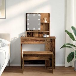 Berkfield Home Dressing Table Set with LED Old Wood Engineered Wood in Brown - thumbnail 3