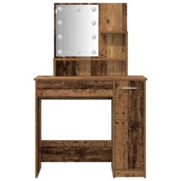 Berkfield Home Dressing Table Set with LED Old Wood Engineered Wood in Brown - thumbnail 6