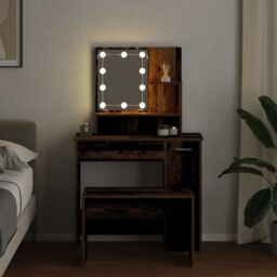 Berkfield Home Dressing Table Set with LED Old Wood Engineered Wood in Brown - thumbnail 4