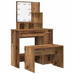 Berkfield Home Dressing Table Set with LED Old Wood Engineered Wood in Brown - thumbnail 2