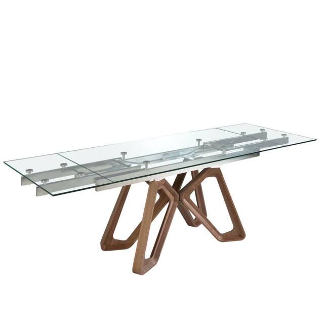 Angel Cerda Rectangular Extending Dining Table Tempered Glass Top in Walnut - image 1
