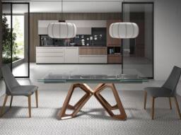 Angel Cerda Rectangular Extending Dining Table Tempered Glass Top in Walnut - thumbnail 3