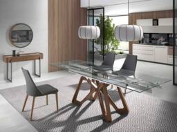 Angel Cerda Rectangular Extending Dining Table Tempered Glass Top in Walnut - thumbnail 4