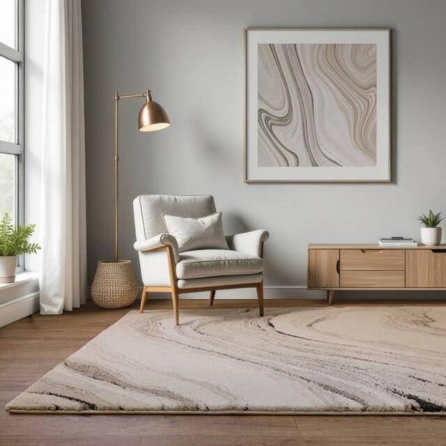 The Rug Shop UK Modern Abstract Polypropylene Easy To Beige Clean Area Rug - Size: 200 cm x 290 cm - image 1