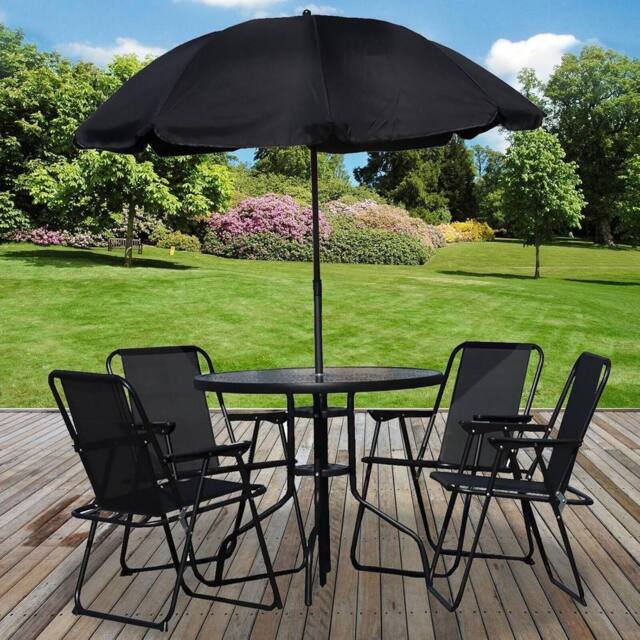 Marco Paul Black 6 Piece Patio Dining Set with 4 Seats & Parasol - image 1