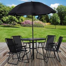 Marco Paul Black 6 Piece Patio Dining Set with 4 Seats & Parasol - thumbnail 1