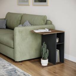 Havendro C-Shape Wooden Side Table - Living Room Coffee Table brown & Black - thumbnail 1