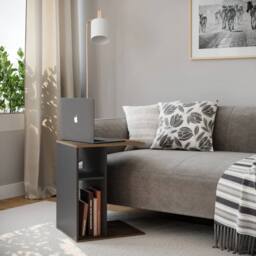 Havendro C-Shape Wooden Side Table - Living Room Coffee Table brown & Black - thumbnail 2
