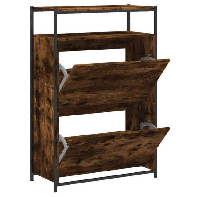 Berkfield Home Shoe Cabinet Smoked Oak 75x34x112 Engineered Wood in Brown - image 1