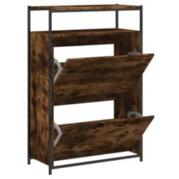 Berkfield Home Shoe Cabinet Smoked Oak 75x34x112 Engineered Wood in Brown - thumbnail 1