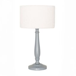 ValueLights Victoria Candlestick Grey Wood Table Lamp with Cream Boucle Drum Lamp Shade - thumbnail 2