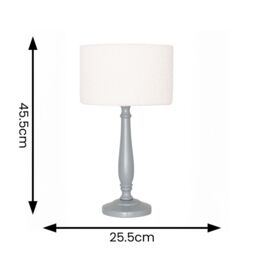 ValueLights Victoria Candlestick Grey Wood Table Lamp with Cream Boucle Drum Lamp Shade - thumbnail 6