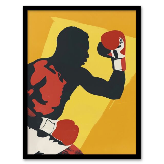 "Artery8 Boxer Fight Boxing Match Gloves Yellow Portrait Framed Art Print - Size: W12"" x H16""" - image 1