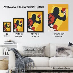 "Artery8 Boxer Fight Boxing Match Gloves Yellow Portrait Framed Art Print - Size: W12"" x H16""" - thumbnail 3