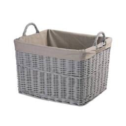 FLAVORA Rectangular Large-Wicker Basket for Storage in Grey - Size: 500mm - thumbnail 1
