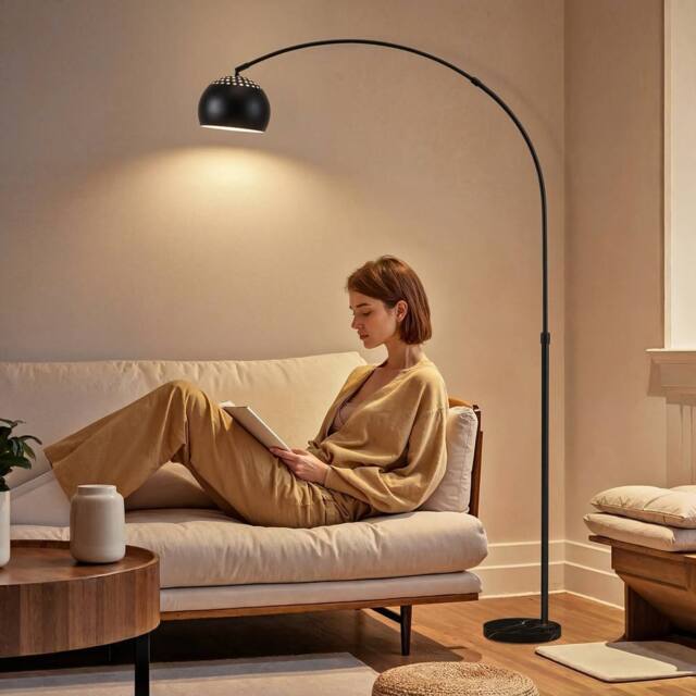 HOMCOM Arc Floor Lamp for Living Room, Free Standing Tall Lamp in Black - image 1