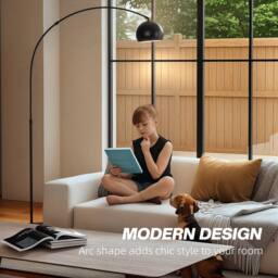 HOMCOM Arc Floor Lamp for Living Room, Free Standing Tall Lamp in Black - thumbnail 4